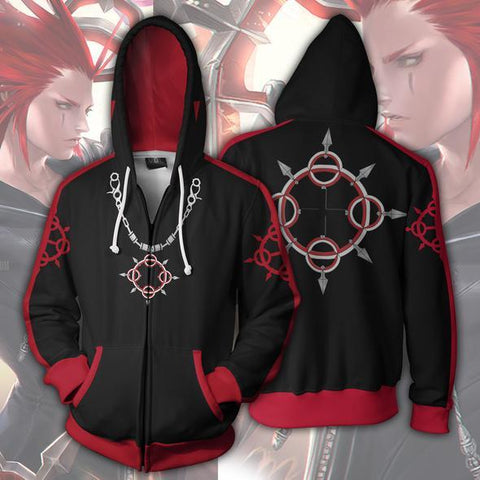 Image of Kingdom Hearts Axel Hoodies - Zip Up Black-red Hoodie