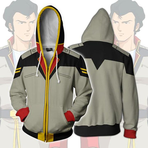 Image of Gundam Bright Noa Hoodies - Zip Up Mobile Suit Grey Hoodie