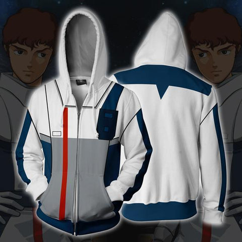 Image of Gundam Amuro Ray Hoodies - Zip Up Mobile Suit White Hoodie