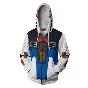 Gundam Strike Freedom Hoodies - Zip Up Mobile Suit White Hoodie
