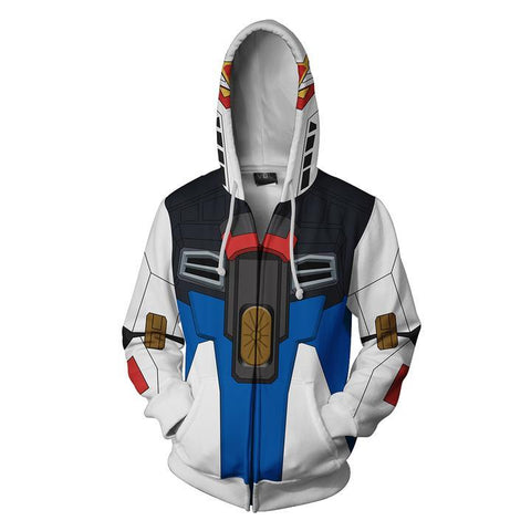 Image of Gundam Strike Freedom Hoodies - Zip Up Mobile Suit White Hoodie