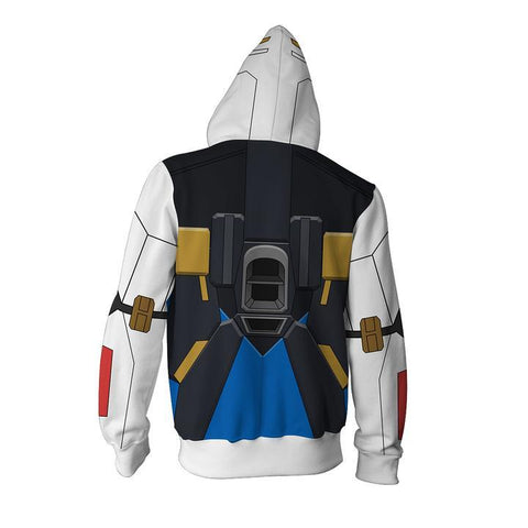 Image of Gundam Strike Freedom Hoodies - Zip Up Mobile Suit White Hoodie