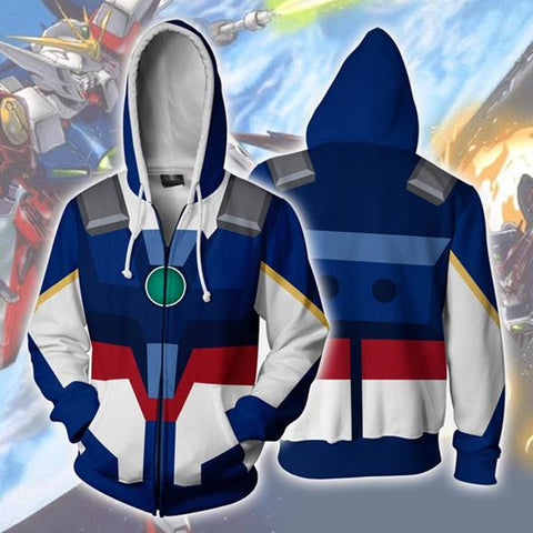 Image of Gundam Wing Zero Hoodies - Zip Up Mobile Suit Blue Hoodie