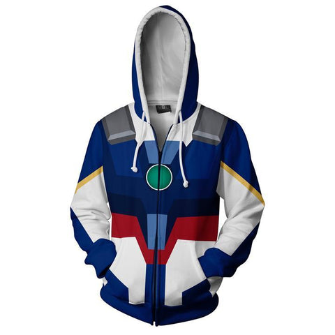 Image of Gundam Wing Zero Hoodies - Zip Up Mobile Suit Blue Hoodie
