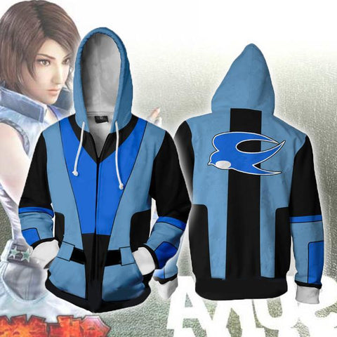 Image of Tekken Asuka Kazama Hoodies - Zip Up Tekken Blue Hoodie
