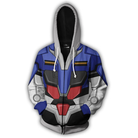 Image of Gundam 00 Raiser Hoodies - Zip Up Mobile Suit Blue Cosplay Hoodie