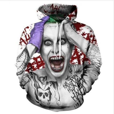 Image of Suicide Squad Joker 3D Prints Hooded Sweatshirt - Long Sleeve Outerwear Pullovers