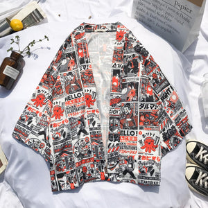 Mens Japan Style Kimono Printed Cardigan Jacket