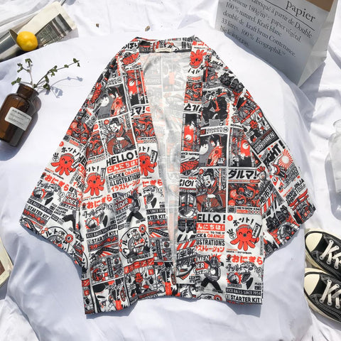 Image of Mens Japan Style Kimono Printed Cardigan Jacket