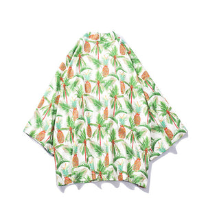 Men Pineapple Print Loose Cool Casual Japanese Style Beach Kimono Shirt
