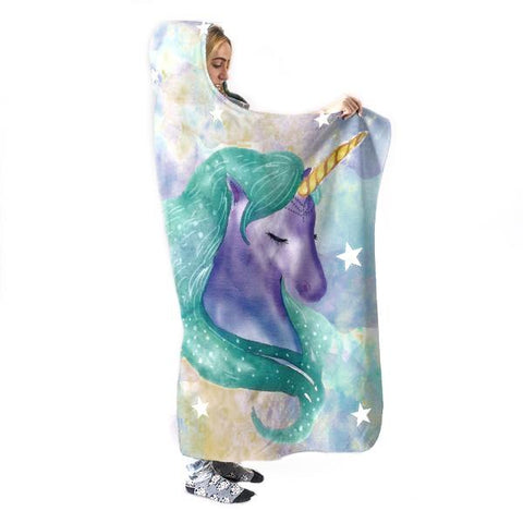 Image of Unicorn Hooded Blanket - Two Unicorn Blue Blanket