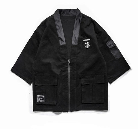 Image of Mens Japanese Zip Kimono Jackets Male Harajuku Front Pockets Kimono Jacket Streetwear 2019 Hip Hop Fashion Casual Coats