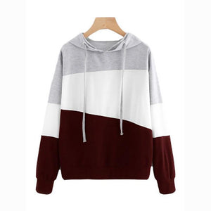 Women's Color Block Hoodie - Casual Patchwork Pullover