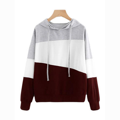 Image of Women's Color Block Hoodie - Casual Patchwork Pullover