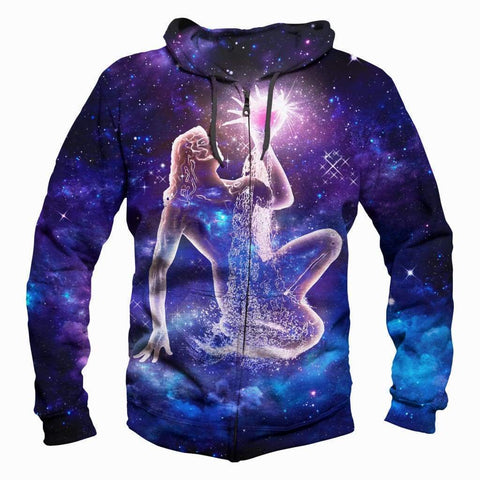 Image of Horoscope Aquarius Hoodies - Pullover Black Hoodie