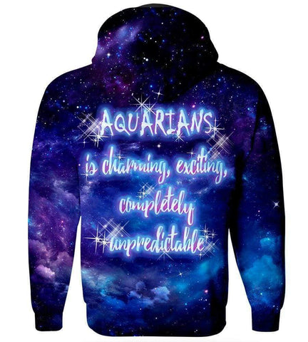 Image of Horoscope Aquarius Hoodies - Pullover Black Hoodie