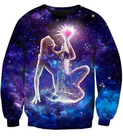 Image of Horoscope Aquarius Hoodies - Pullover Black Hoodie