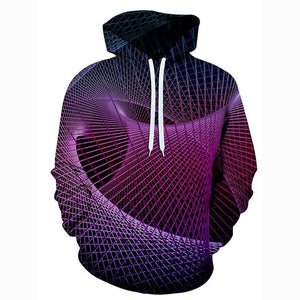 Men's Geometric 3D Print Graphic Stripes Ripples Purple Hoodie