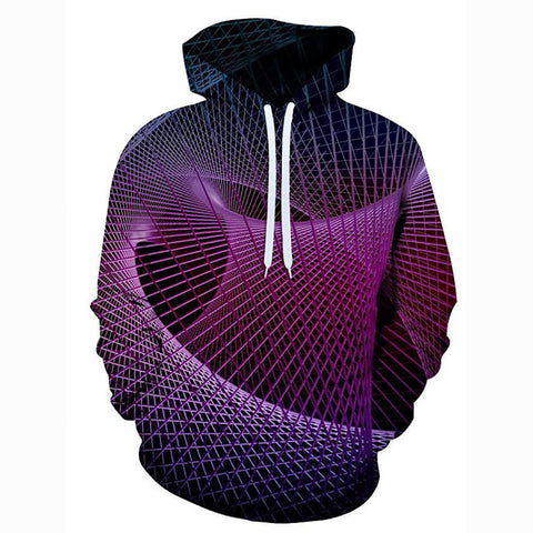 Image of Men's Geometric 3D Print Graphic Stripes Ripples Purple Hoodie