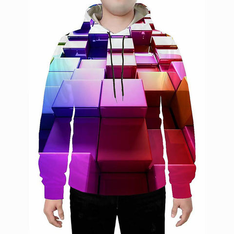 Image of Men's Geometric 3D Print Hooded Casual Basic Rainbow Hoodie