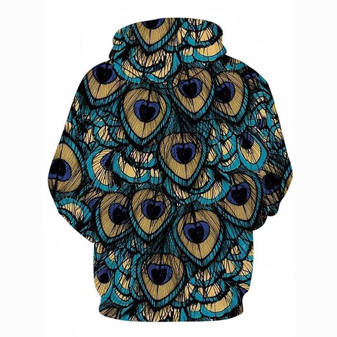 Image of Men's Geometric 3D Printed Hooded Casual Slim Blue Peafowls Animal Hoodie Party