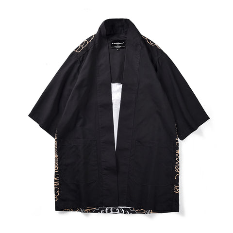 Image of Men Fashion Kimono Cardigans Crane Bird Print Clothing