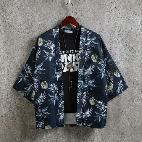Image of Men Summer Japanese Style Loose Cotton Kimono Fashion Jacket