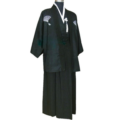 Image of Vintage  Men Japanese Kimono Satin Cosplay Warrior Costume Male Evening Party Robe 3 Piece Suit