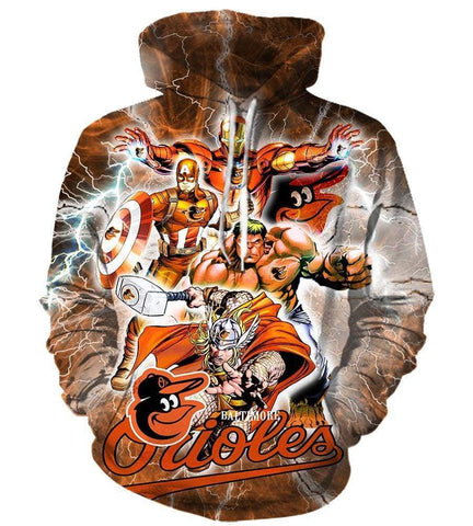 Image of The Avengers Baltimore Orioles Hoodies - Pullover Yellow Hoodie