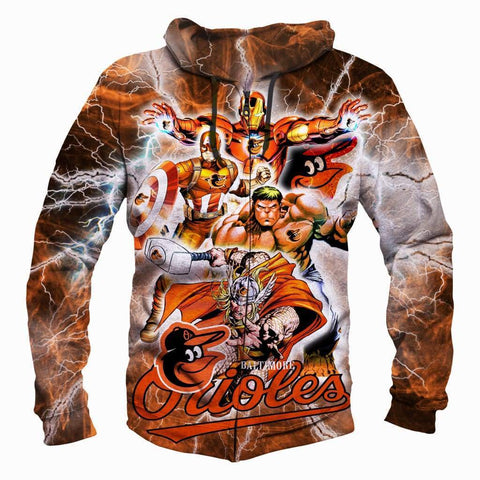 Image of The Avengers Baltimore Orioles Hoodies - Pullover Yellow Hoodie