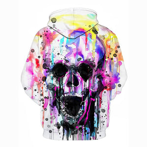 3D Printed Skull Hoodie - Hooded Casual Rainbow Pullover