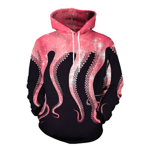 Image of Red Big Octopus Feet Digital Print Grey 3D Hoodie
