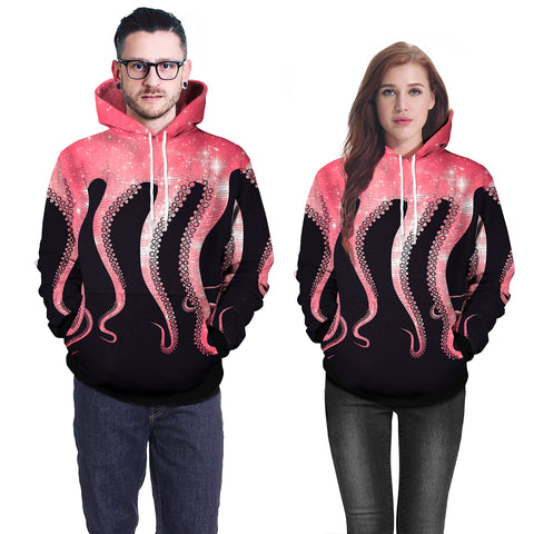 Image of Red Big Octopus Feet Digital Print Grey 3D Hoodie