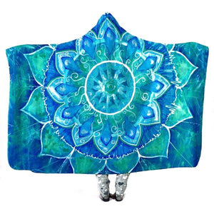 Blue Mandala Hooded Blanket - Blooming Blowers Blue Blanket