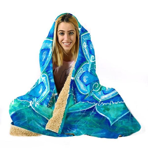 Image of Blue Mandala Hooded Blanket - Blooming Blowers Blue Blanket