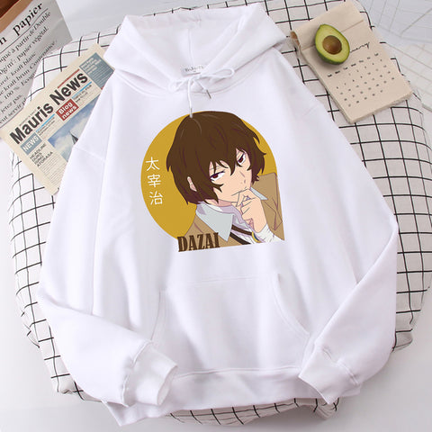 Image of Bungo Stray Dogs Anime Osamu Dazai Prints Hooded Hip Hop Pullover Casual Pocket Fashion Hoodie