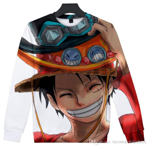 Image of One Piece Cartoon Luffy 3D Print Loose Casual Long Sleeve Sweatshirts