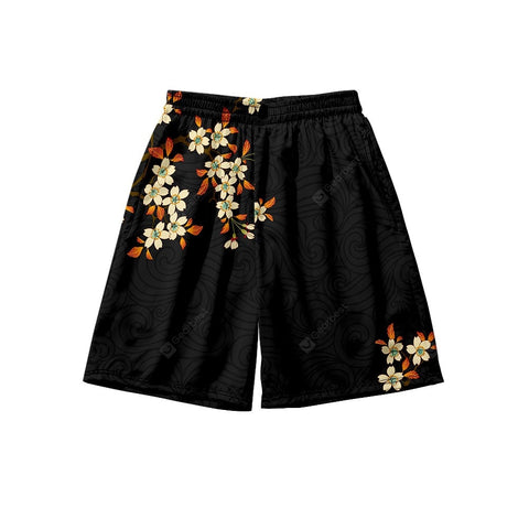 Image of Fashion Casual Men Harajuku Japan Style Beach Shorts with Printing Flower Pattern