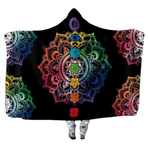 Image of Chakra Mandala Hooded Blanket - Sign Black Blanket
