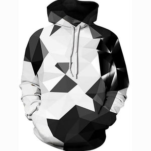 3D Printed Geometric Hoodie - Hooded Loose White Pullover