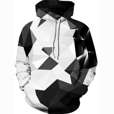 Image of 3D Printed Geometric Hoodie - Hooded Loose White Pullover