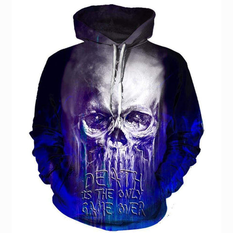 Image of Funny Death Is The Only Game Over Hoodies - Pullover White Skull Hoodie