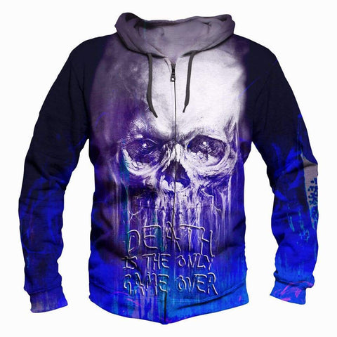 Image of Funny Death Is The Only Game Over Hoodies - Pullover White Skull Hoodie