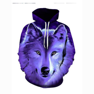 3D Printed Wolves Hoodie - Hooded Basic Long Sleeve Purple