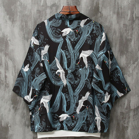 Image of Men Cool Harajuku Kimono Japan Style Summer Shirt