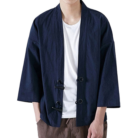 Image of Fashion Men Japanese Yukata Casual Coat Cotton Vintage Kimono Outwear
