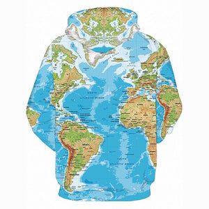 3D Printed Map Geometric Hoodie - Hooded Active Pullover