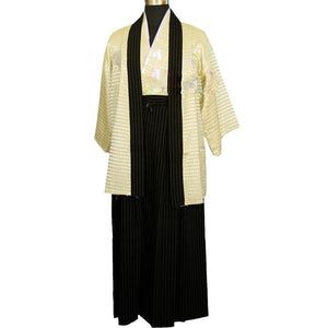 Vintage  Men Japanese Kimono Satin Cosplay Warrior Costume Male Evening Party Robe 3 Piece Suit