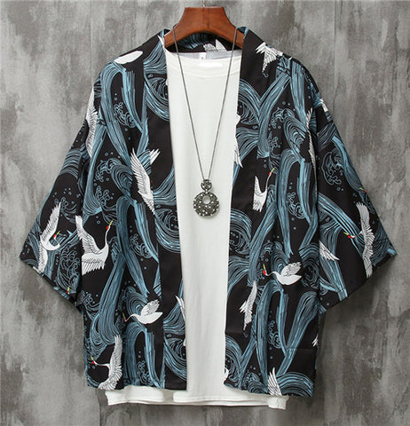 Image of Men Cool Harajuku Kimono Japan Style Summer Shirt