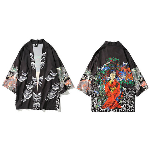 Image of Men Japanese Ukiyo Printed Kimono Cardigan Jackets